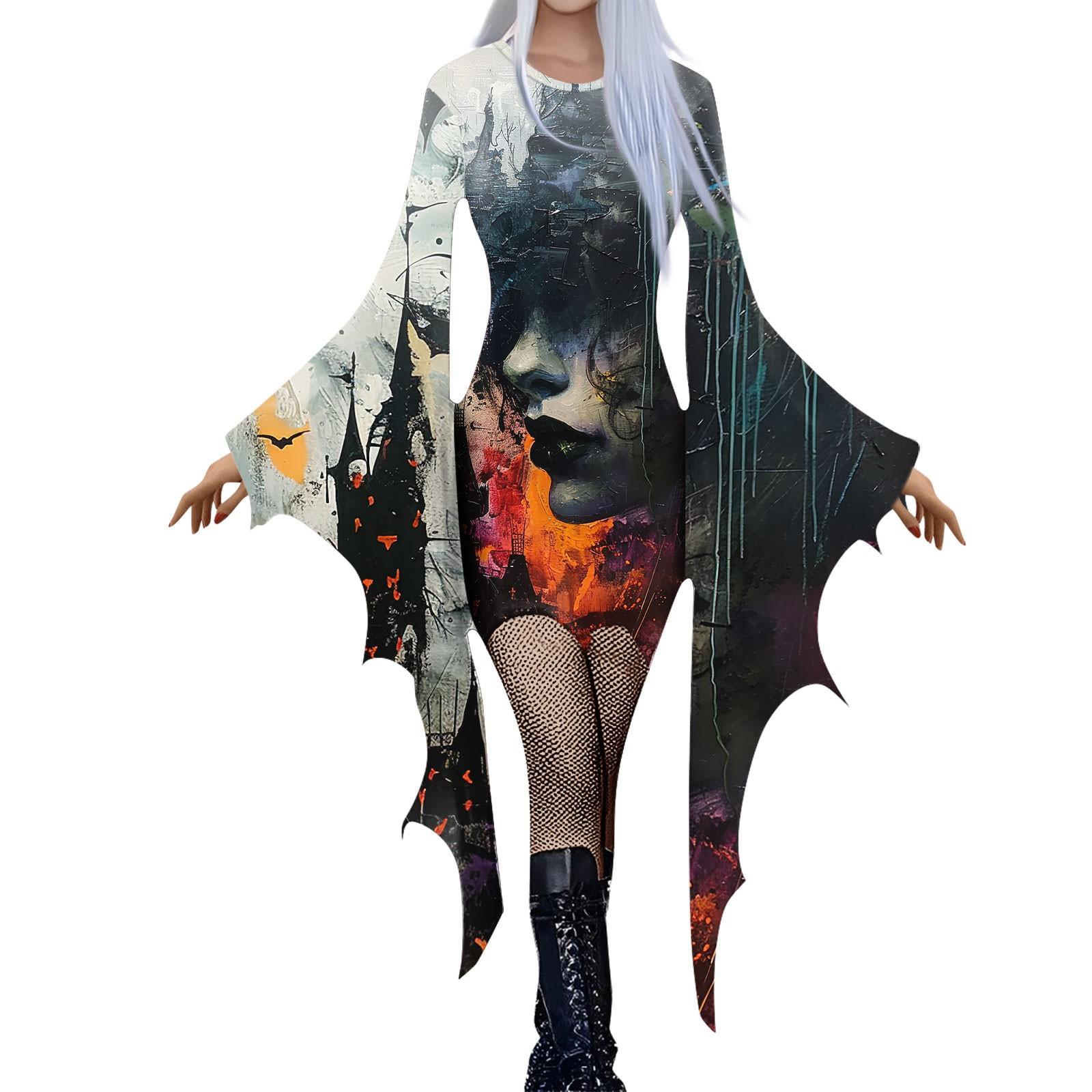 Женская мода Готика Панк -Рукав 3D Милый Хэллоуин Принт Неправильное Вечернее Платье L тёмно-синий