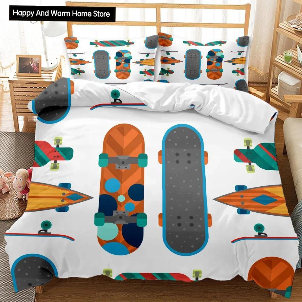 

Набір підодіяльників для скейтборду. Скейтбордист. Набір постільної білизни для гравців у стилі хіп-хоп. Для підлітків. Вуличне хобі. Спорт. Підодіяльник із поліестеру King Size. EU Single(135*200cm)3pcs