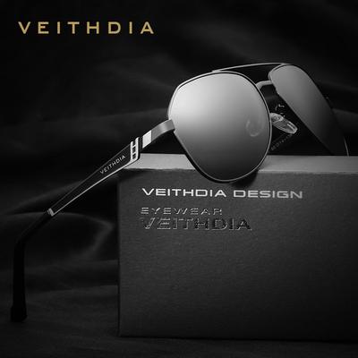 VEITHDIA Herren-Sonnenbrille aus Edelstahl, polarisierte Spiegellinse, Brillenzubehör 3559