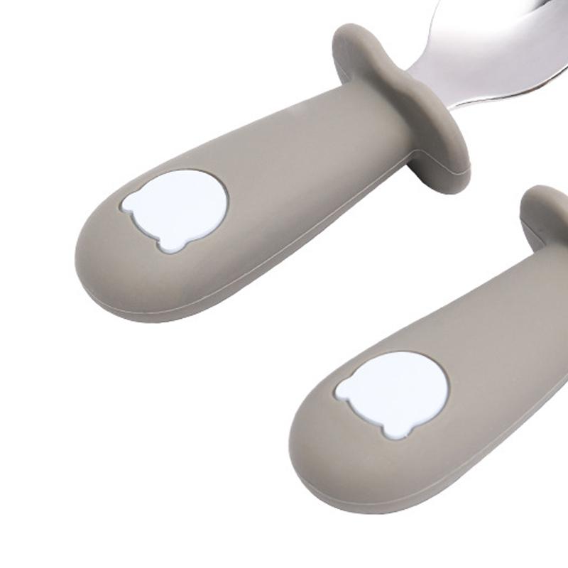 Toddler Stainless Steel Forks and Spoons Set Food Grade Cute Simple Silicone Toddler Safe Utensils Set A5# Gray Green