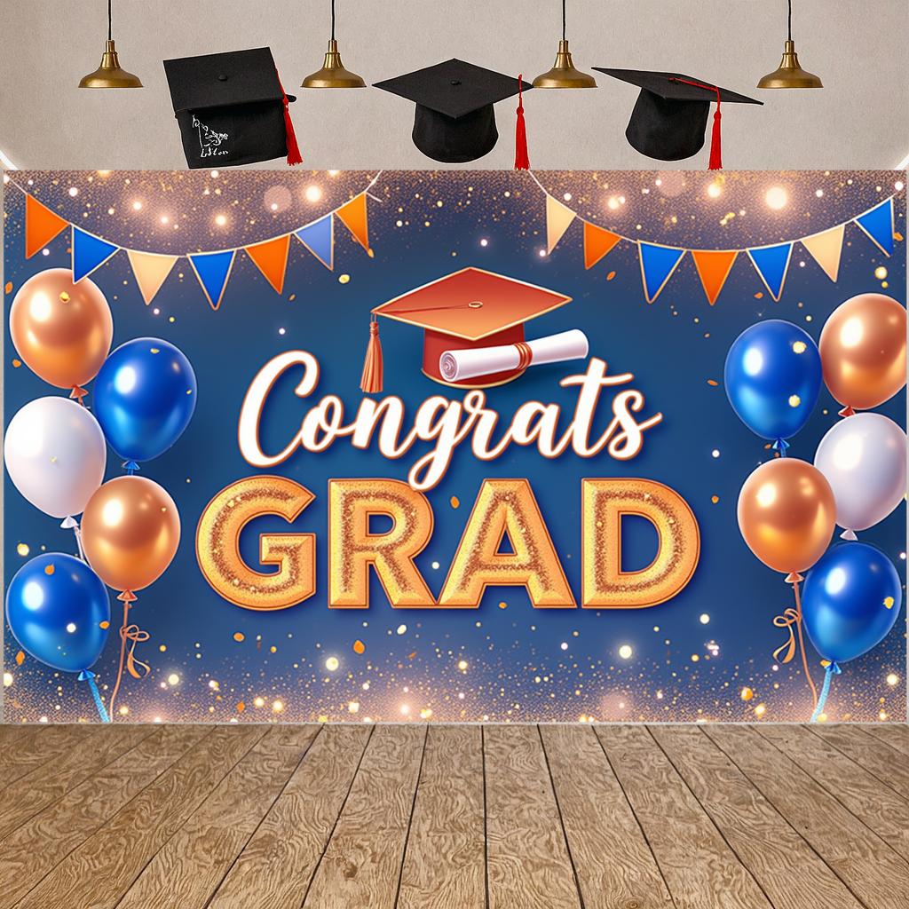 Graduation Banner Graduation Cap Design Academic Celebration Display Graduation Background Triangular Flags Grad Party Backdrop