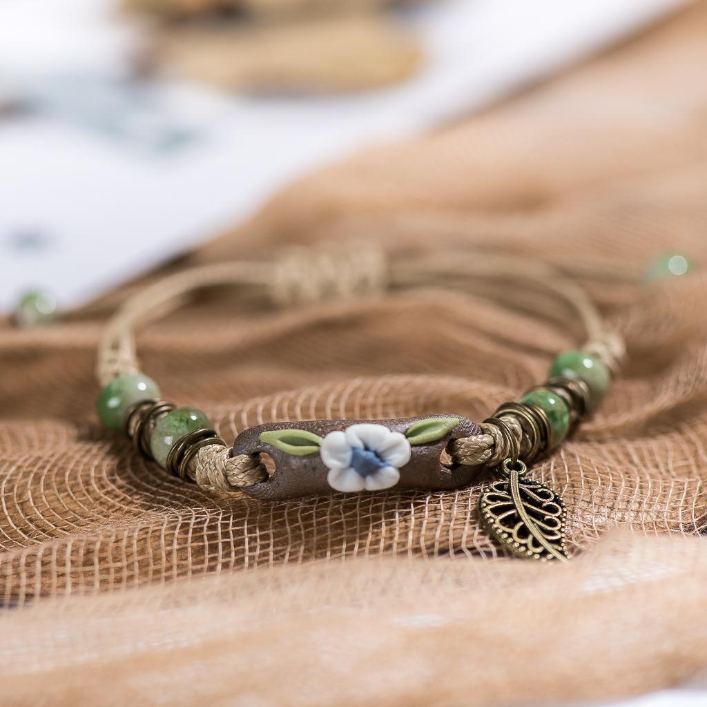 Forest Series Plant hand-kneaded Ceramic Adjustable DIY Bracelet For Women Gift Jewelry #CZ501