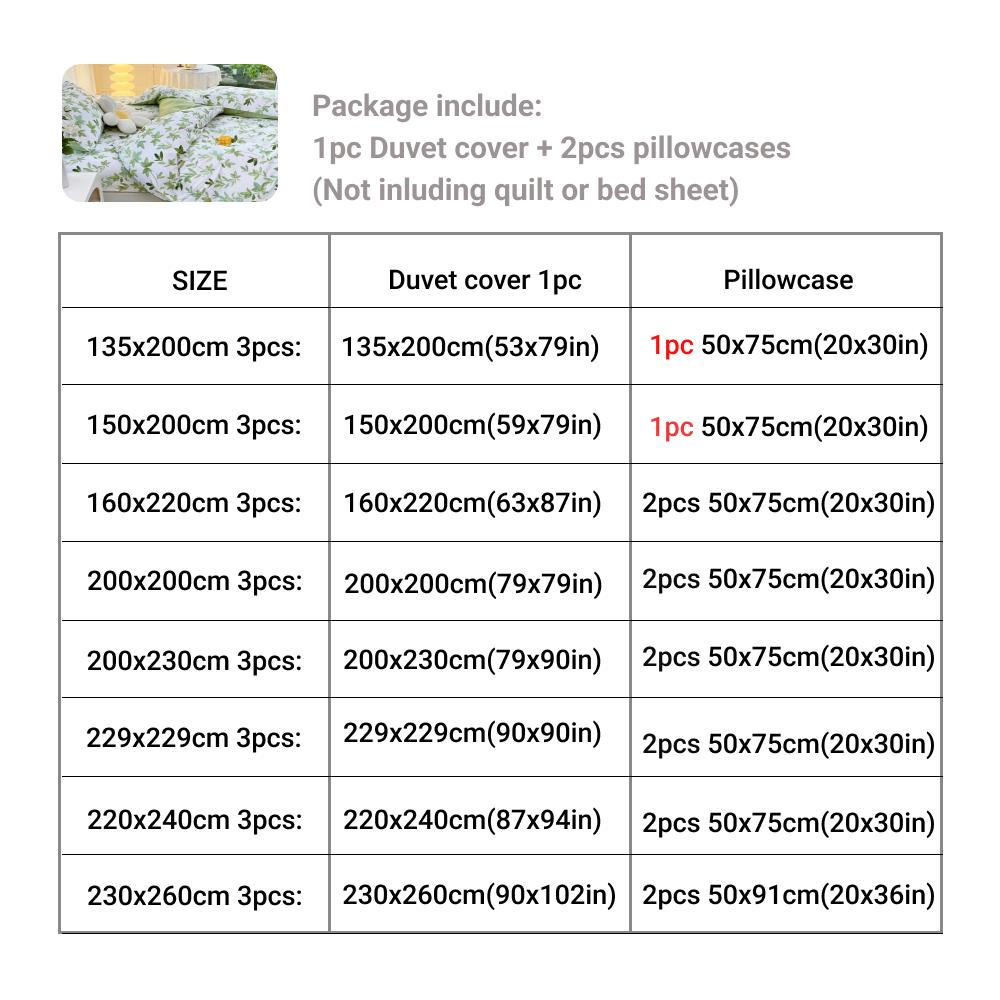 2/3pcs Set Green Flower Print Duvet Cover with Pillow Case Nordic Comforter Bedding Set Quilt Cover Queen/King Double Bed