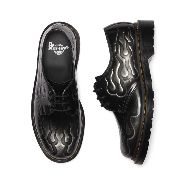 Dr. Martens 1461 Leder Bequeme Schnürschuhe Low-Top Freizeitschuhe Unisex Freizeitschuhe Schwarz Silber 41765020