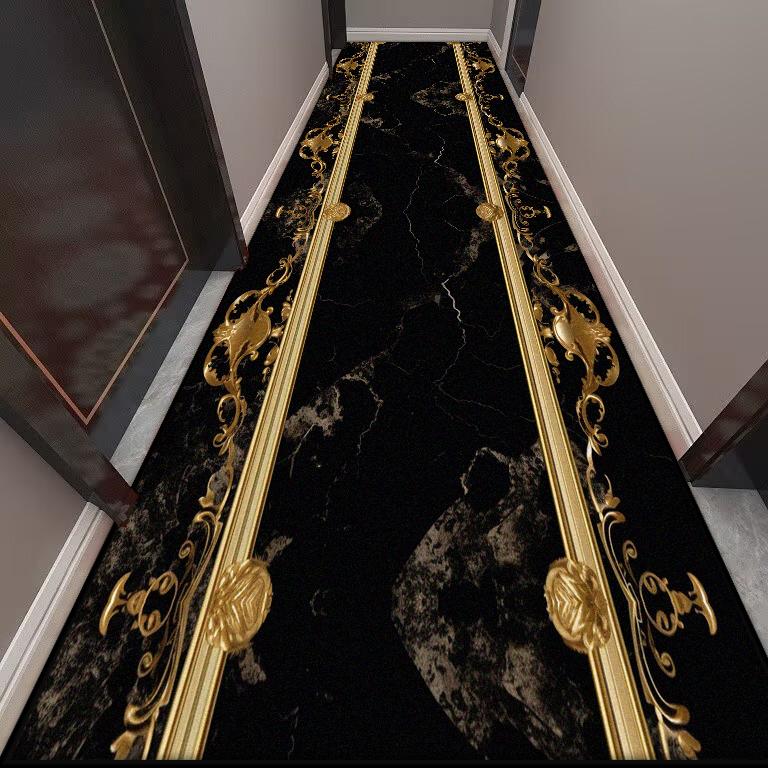 Golden Long Corridor Carpet Luxury European Decoration Hallway Rug Non-slip Easy Cleaning Floor Mat Stairway Runners Carpets