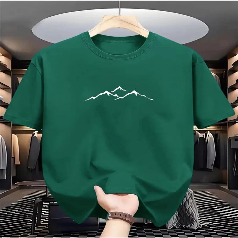 Unisex Summer Casual Loose Sports T-shirt, Mountain Pattern Print, Round Neck Short Sleeve, Fashion Daily Wear Top