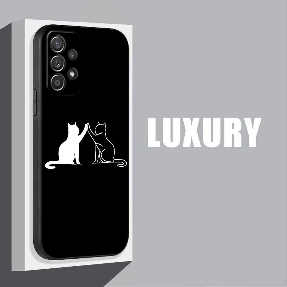 Black Cat Line Phone Case For Samsung Galaxy A15 A25 A24 A23 A22 A21S A20s A13 A10 A05S A04 A03 A02 A14 A15 Soft Back Cover Cats