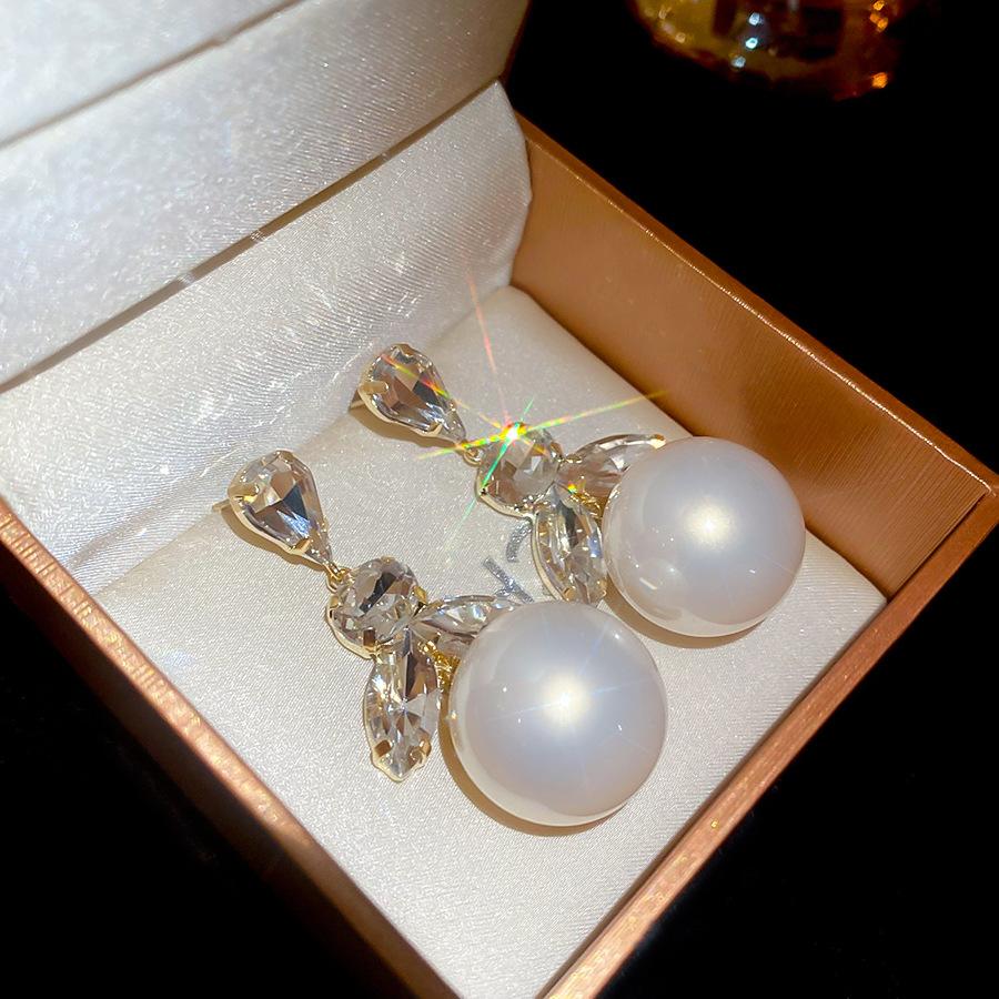 Silver Needle Diamond Fringed Pearl Earrings Retro Temperament Earrings Women s Simple Earrings