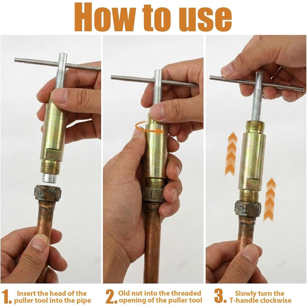 Compression Sleeve Puller Tool, Ferrule Remover for 1/2” Compression Fittings Only, Remove Nut & Ferrule of Pipe, Zinc-Plated Steel Plumbing Tools