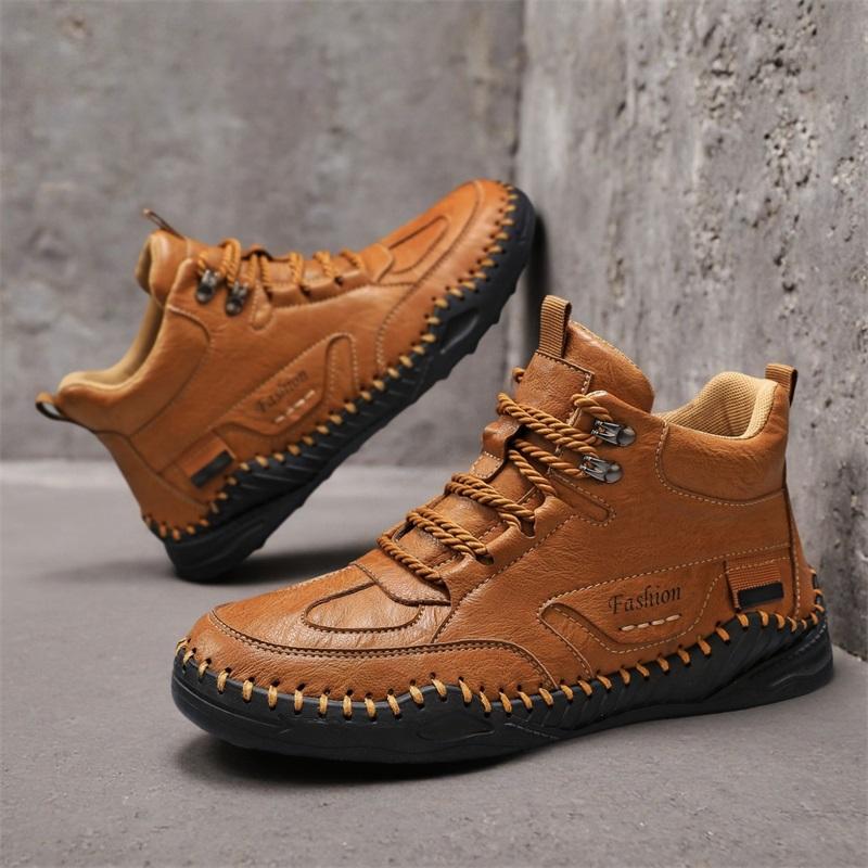 38-48 Men Large Size Hand-stitching Leather Men Boots Split Leather Casual Leather Shoes Men Ankle Boots