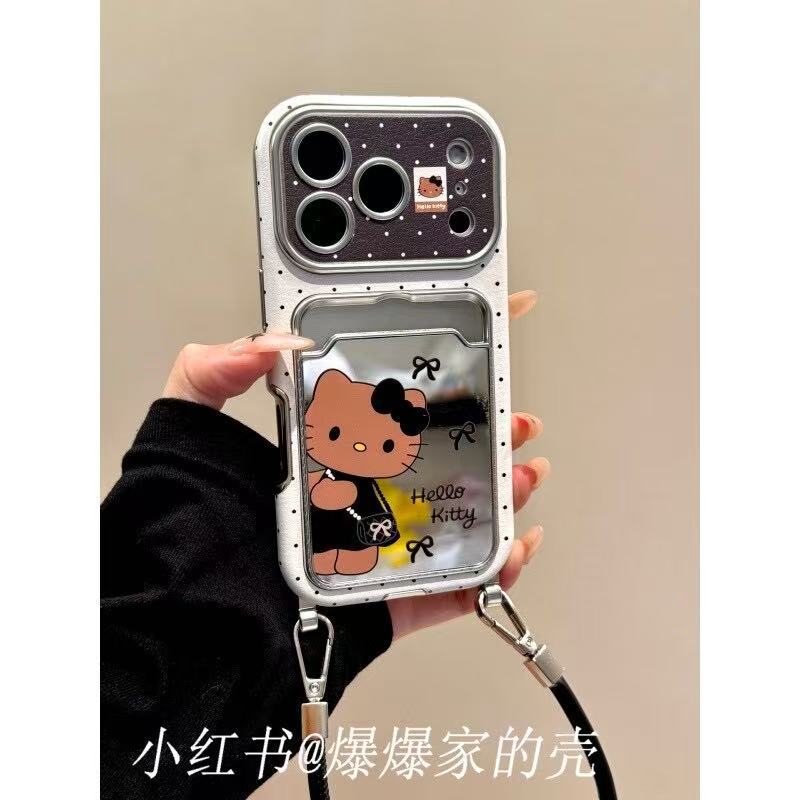 Applicable to Apple iphone17promax Korean mirror card bag 16pro niche 15 pendant 14ins mobile phone case