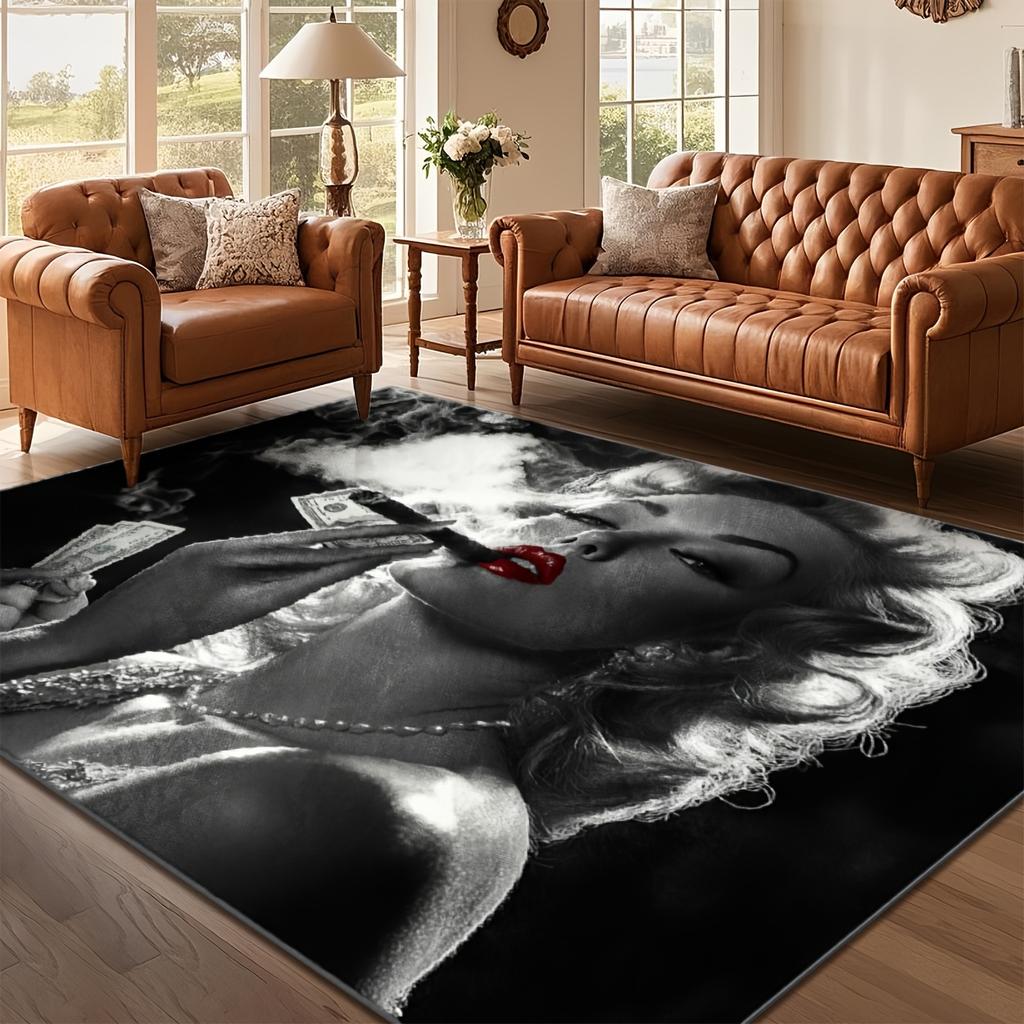Luxury Imitation Cashmere-Like Mat with & Dollar Bill Print - Large Black & White Iconic Photo Mat, Machine Washable Soft Mat for Living Room