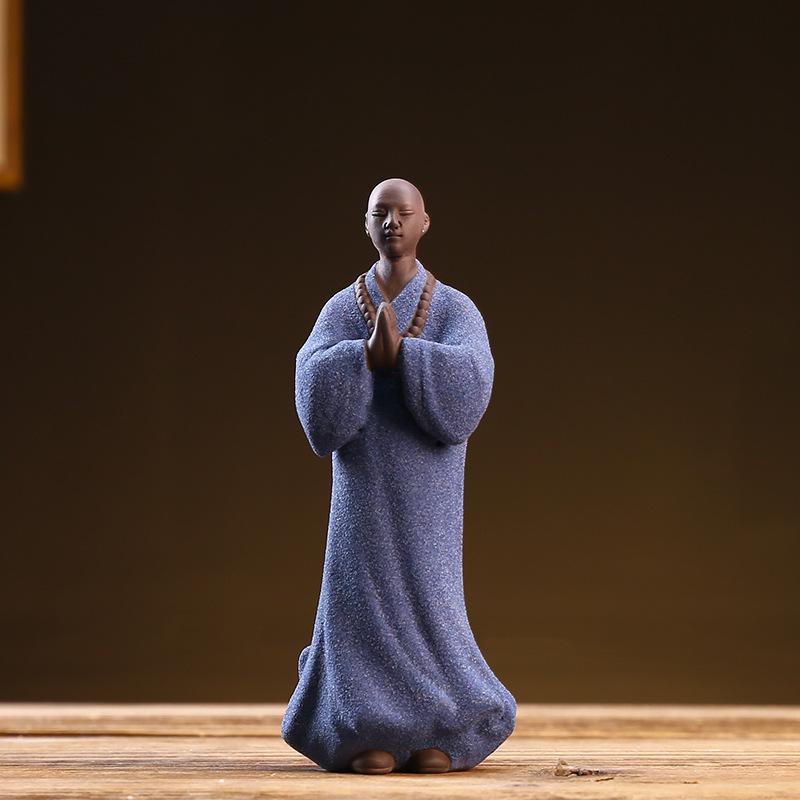 Zen Ceramic Purple Sand Boutique Tea, Pet Little Monk Figure Decoration, Creative Desktop Landscape Decoration