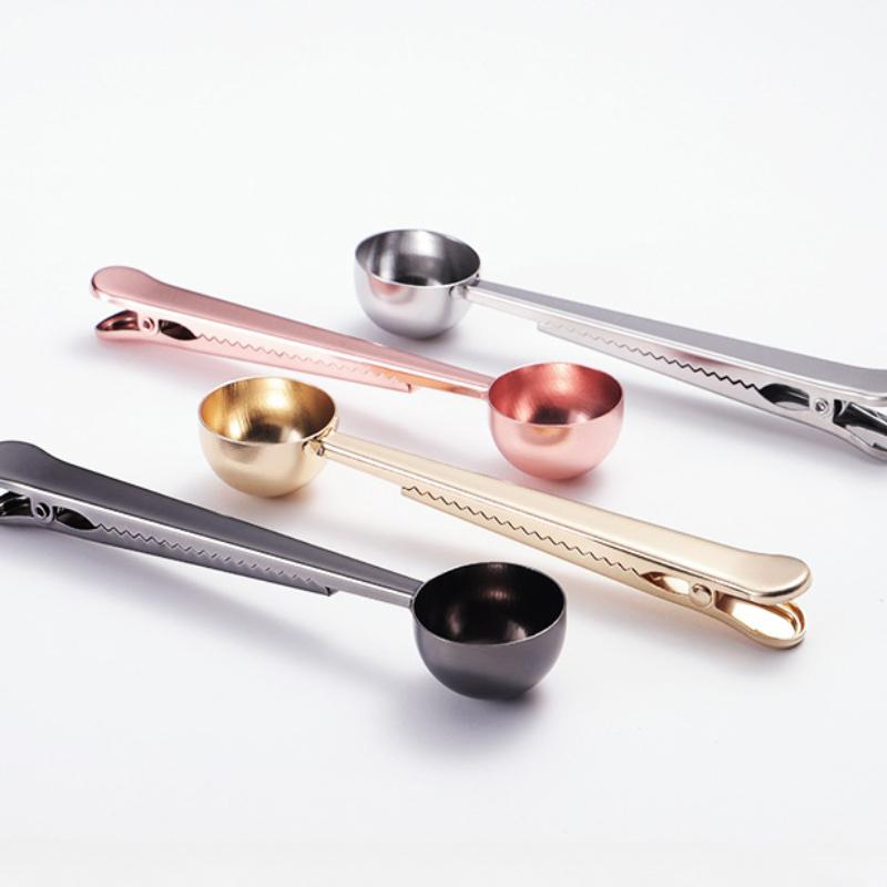 HANYANG 430 Edelstahl-Kaffeelöffel-Clip, Mehrzweck-Beutel-Verschlussclip, PVD-titanbeschichtet