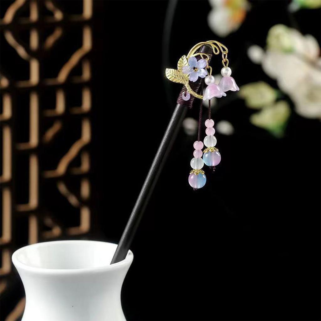 Wooden Hair Sticks Forks Retro Chinese Style Hairpins Forks Colorful Flower Designs Pendant Headpieces Hair Jewelry Ornaments