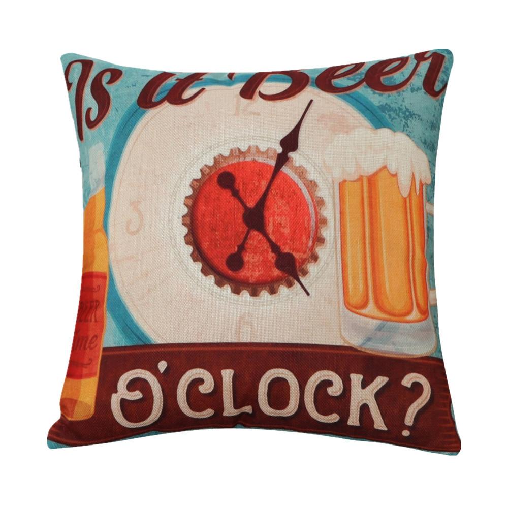 45x45cm Vintage Beer Printed Cushion Cover Bar Coffee Shop Wine Party Sofa Chair Decor Cotton Linen Pillow Case
