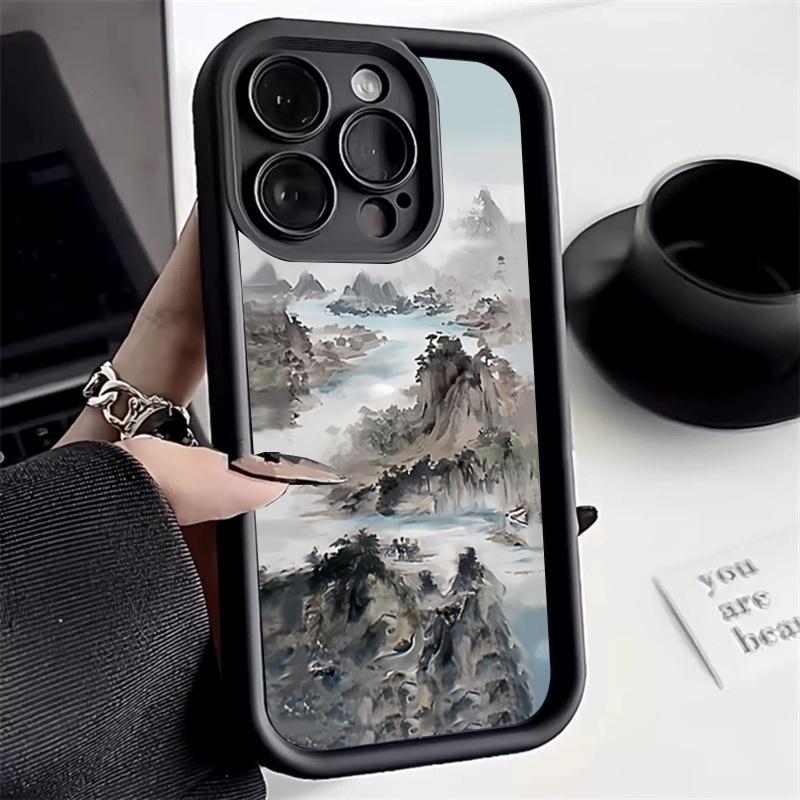 New Chinese Style Landscape Pavilion Art Phone Case for iPhone 17 16 15 14 13 12 11 Series Pro Max Plus Double Layer Protection