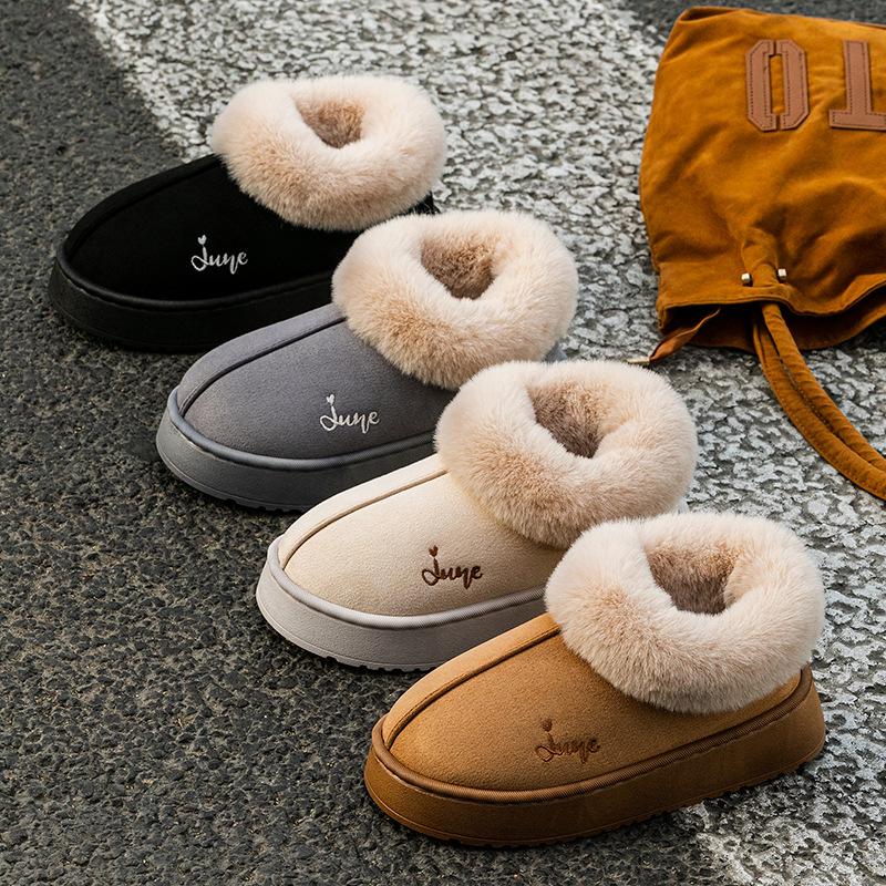 Root cotton slippers autumn and winter indoor and outdoor thick-soled plush thickened warm couple home shoes