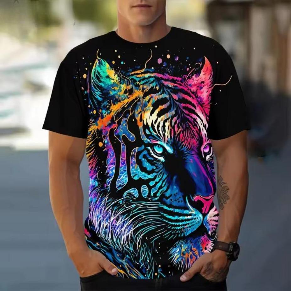 

Літня нова 3D-друкована сорочка з леопардом і тигром красива коротка рукавна футболка модна повсякденна футболка для чоловіків вільний чоловічий одяг топи S