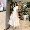 Elegant Retro French Hepburn Style Summer Dress with Slimming Waist and Puff Sleeves