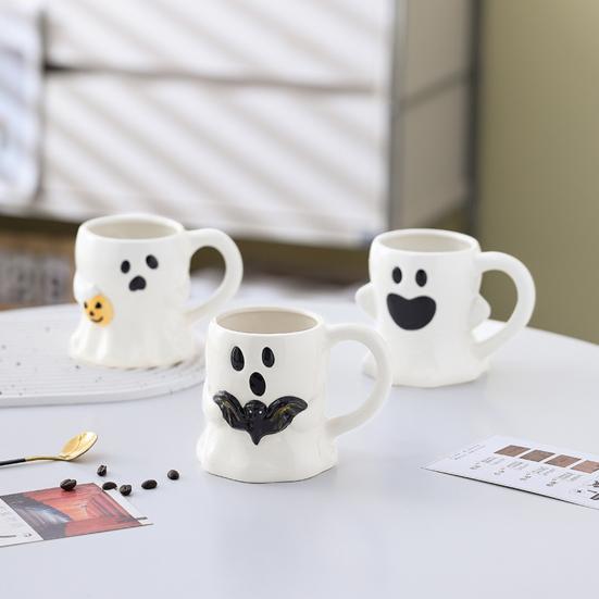 Halloween Ceramic Mug Cute Ghost Pumpkin Cup Reusable Spooky Coffee Cup with Lid Unique Halloween Party Gifts