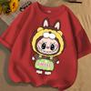 Cute Labubu2025 New Girls' Short Sleeved Round Neck Loose and Versatile Children's T-shirt Casual Cute Cartoon Top