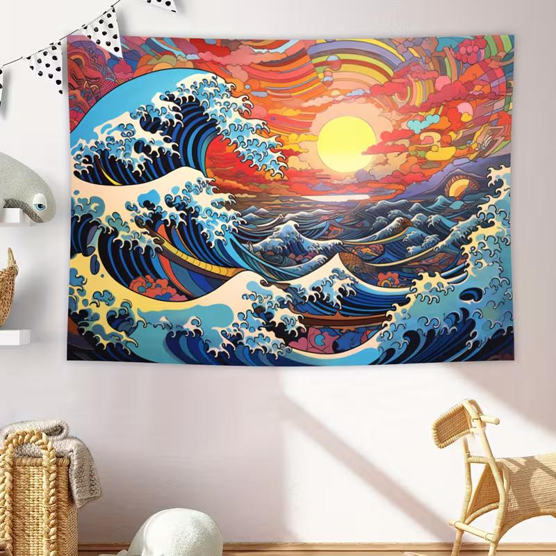 2D Printing Psychedelic Great Wave Tapestry for Wall Decoration