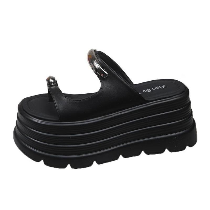 Fashion 2025 New Summer Platform Wedges Slippers 8CM Heels Peep Toe Sandals Ladies Beach Flats Shoes Women Moccasins Leather Flip Flops