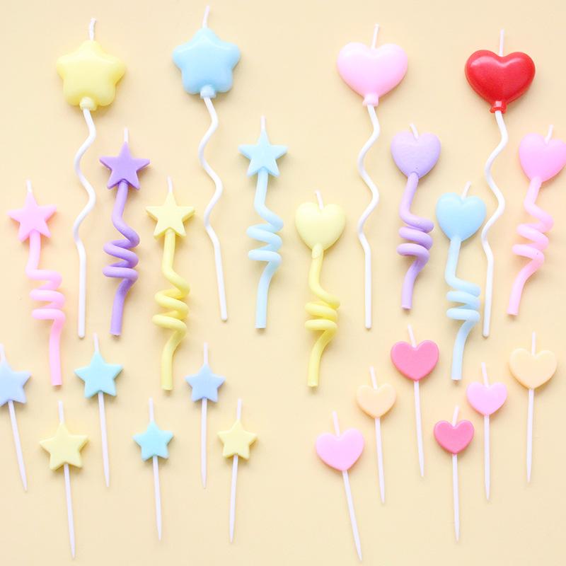 New Birthday Cake Candle Ins Style Retro Love Five-pointed Star Twist Candle Colorful Cartoon Balloon Candle