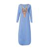 Women’s Printed Long Sleeve U-neck Maxi Dress Split Hem Baggy Kaftan Long Dress