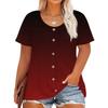 Plus Size Women's Fashion Casual Vintage Printed O-Neck Short Sleeve Button T-Shirt Top