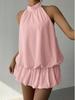2025 European & American Solid Color Off-Shoulder Halter Neck A-Line Summer Dress