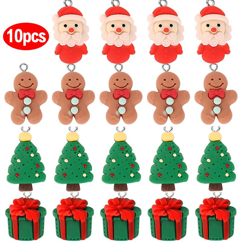 Christmas Resin Ornament Cute Santa Gingerbread Man Hanging Pendant for DIY Craft Jewelry Keychain Xmas Tree Decorations