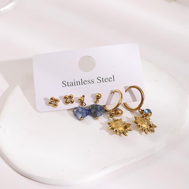 Stainless Steel Stud Earrings Set with Zirconia: Butterfly, Star, Heart & Four-Leaf Clover Designs