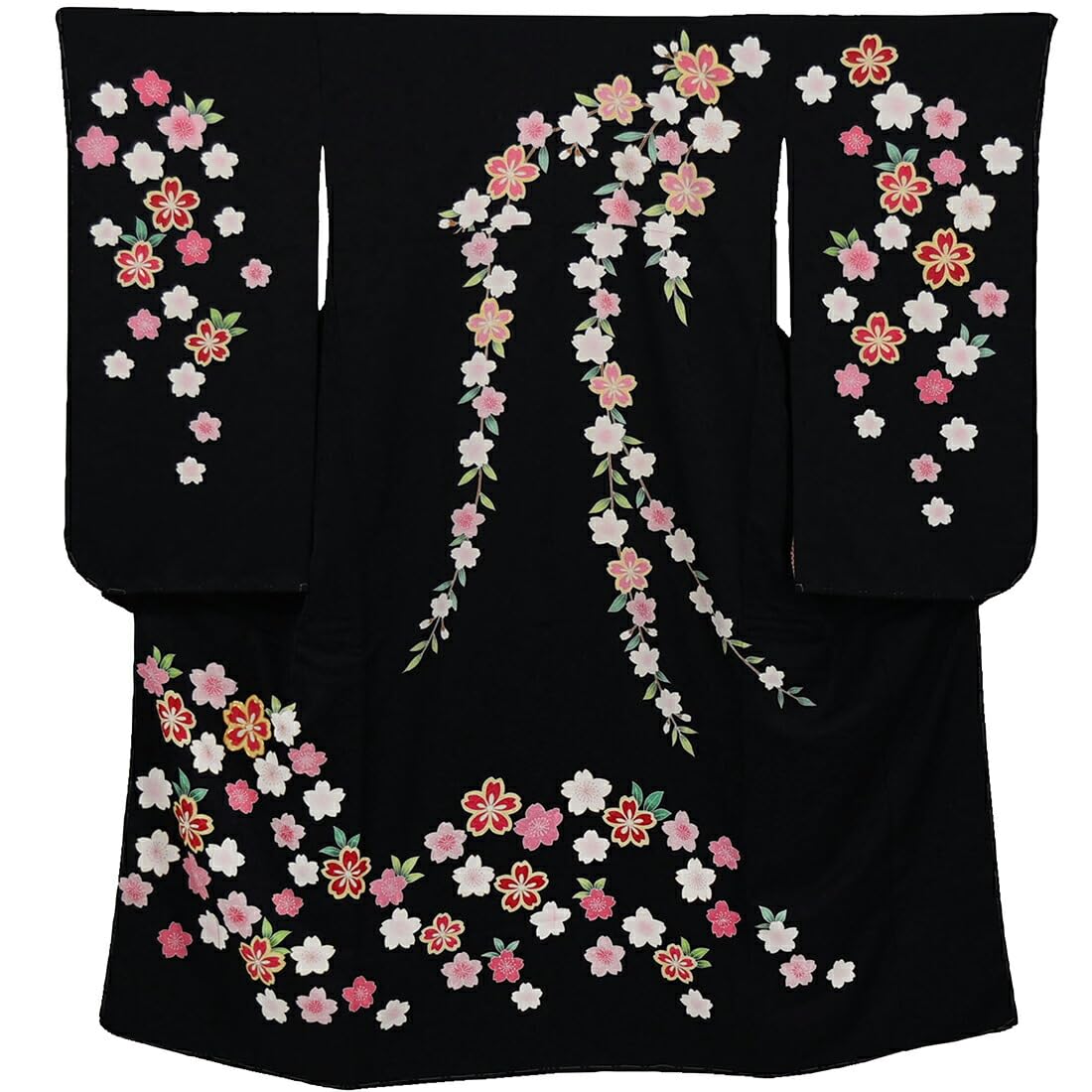 

7 Years Made in Japan Special Pure Four Cherry Blossom Celebration Four Luxury Hiyoku Seven Years Black Shichi-Go-San Kimono, Old, [Nagomiya] Item, чорний