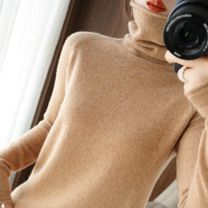TIFICY Women's Fashion Casual Fall Winter Solid Color Print Long Sleeve High Neck Tops Women's Clothing Woolen Knitwear Sweaters