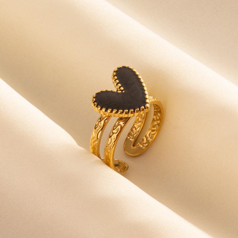 Balck Enamel Gold Plated Heart Fire Evil Eye Stainless Steel Ring Vintage Finger Jewelry Sun Moon Star Rings For Women Men Bague