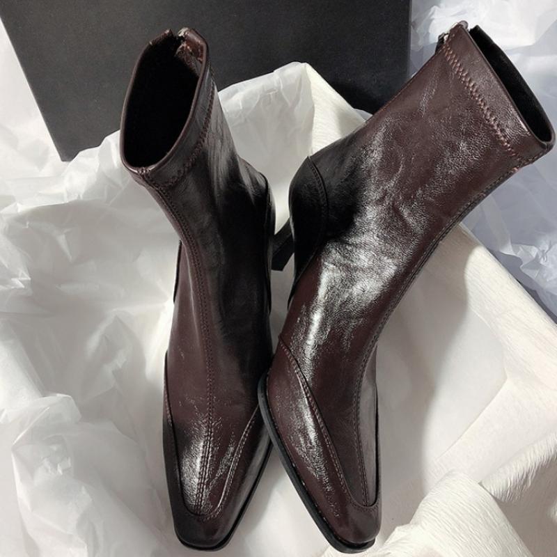 Herbst Winter Dicker Absatz Damen Stiefeletten Elegante Spitze Dünne Absätze Schuhe Street Style Bankett Party Kurze Botas Mujer