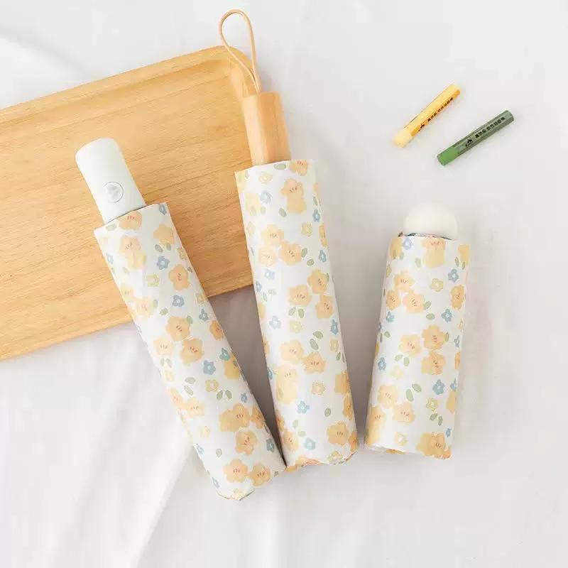 New Product, Fully Automatic Folding Umbrella, Dual-Purpose Sun and Rain Umbrella for Women, Yellow Floral Design, High Aesthetic Value, Ins-Style