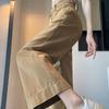 Women's High Waist Wide Leg Jeans Loose Fit Ankle Length Solid Khaki Denim Straight Pants Petite Summer Thin Jean Trousers
