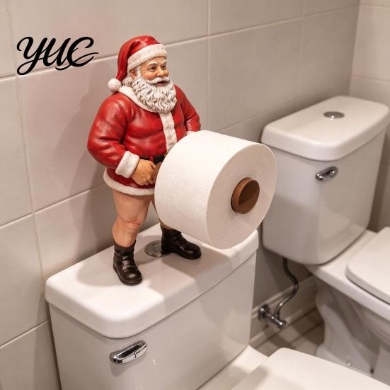 Christmas Kitchen Counter Decor Naughty Santa Toilet Paper Holder, Funny Character Design Holiday Stand Towel Stand, Stable Base Decorative Organizer