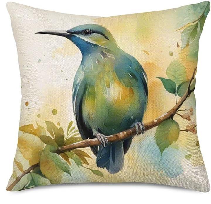 

Наволочка с принтом акварельных птиц в китайском стиле, живопись тушью, синяя птица, зимородок, для патио, улицы, декоративная наволочка 16x16Inch