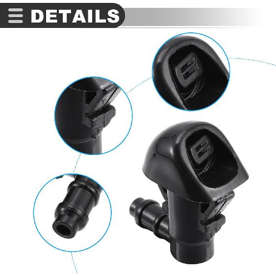 Motoforti Front Windshield Washer Nozzle, for Honda Pilot 2009-2015, Plastic, Black, 1 Pair