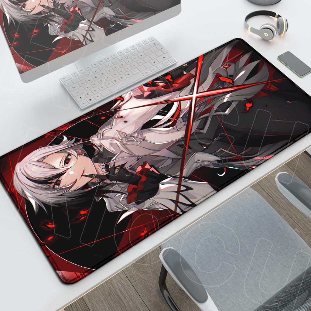 Genshin Impact Arlecchino Mouse Pad HD Grande per Computer Uffici Accessori Antiscivolo Anime Durevole Deskmat Bordo Bloccato Tappeti per Tastiera