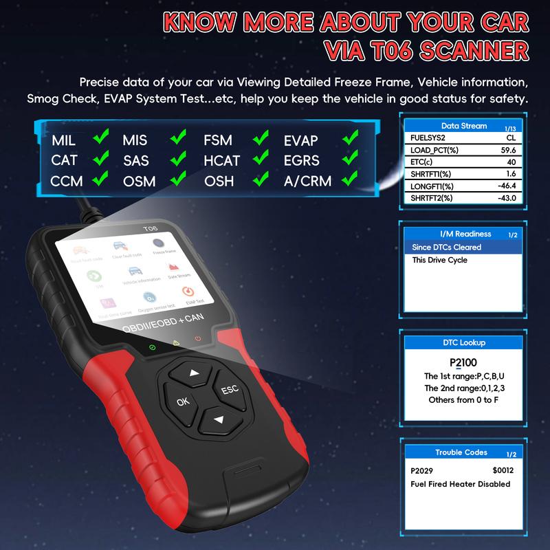 Autozubehör OBD2 Scanner T06 Überprüfen Sie den Motorsystemcodeleser Mehrsprachige Unterstützung Autodiagnosewerkzeug Batterietester