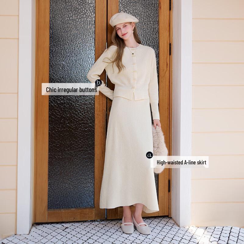 Women's French Style Wool Blend Knitted Sweater & Skirt Set