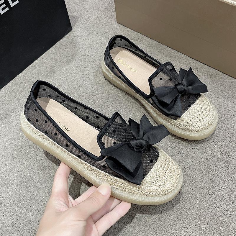 

Вечерние туфли-одиночки женские 2025 года, новая весенне-летняя обувь с одной педалью, туфли для рыбалки, дышащая сетчатая обувь Doudou на толстой подошве 40 is half a size larger чёрный