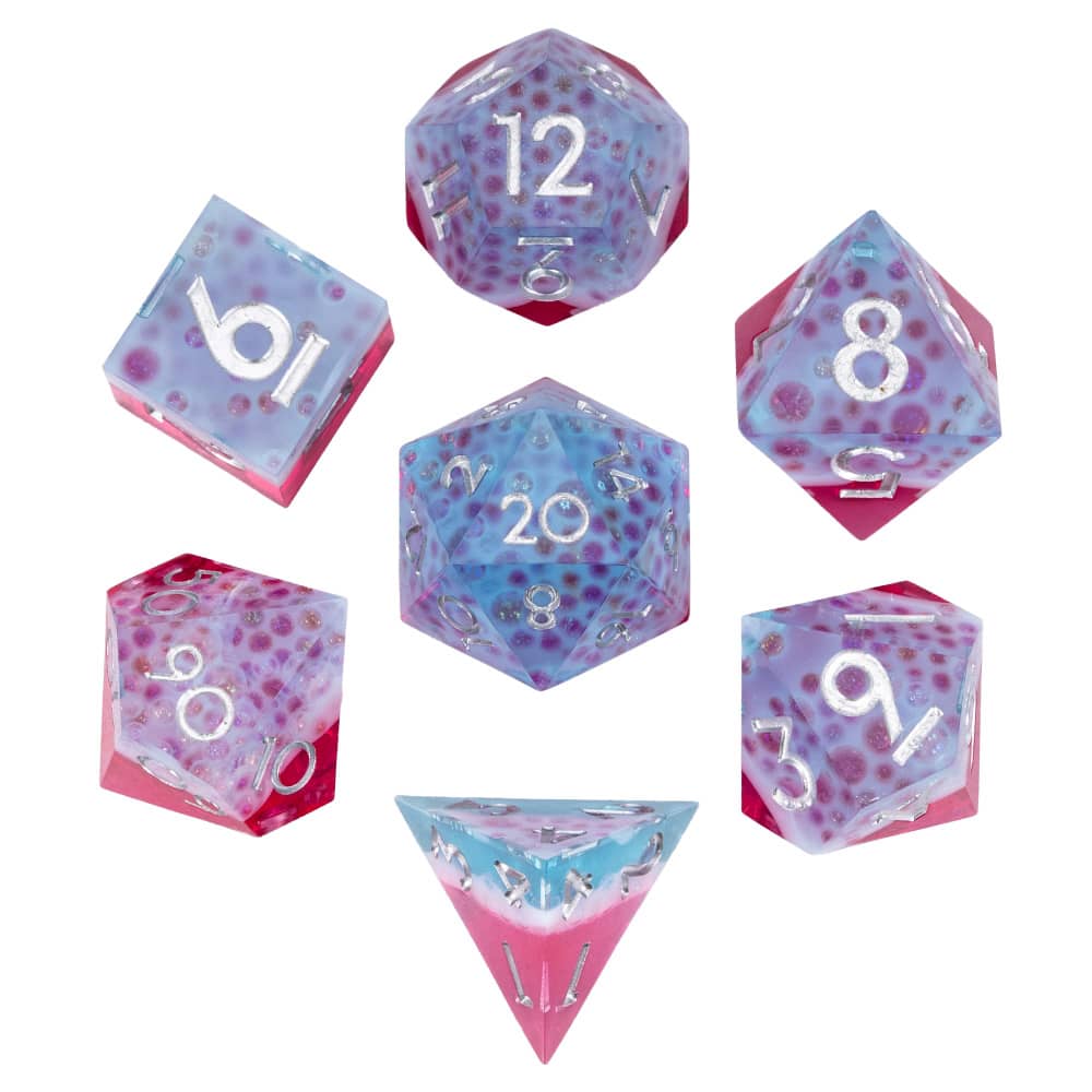 Cusdie DND Sharp Edges Dice with Small Filler 7Pcs Handcrafted D4-D20 Polyhedral Dice Set for D&D Role Playing Board Games