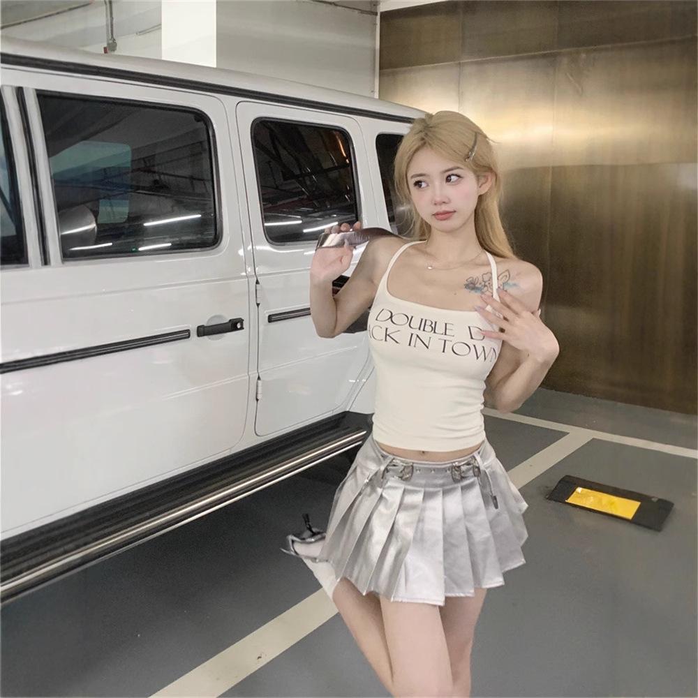 

2025 American Retro Letter Print Slimming Tank Top - Women s Sleeveless Summer Wear M абрикосовый