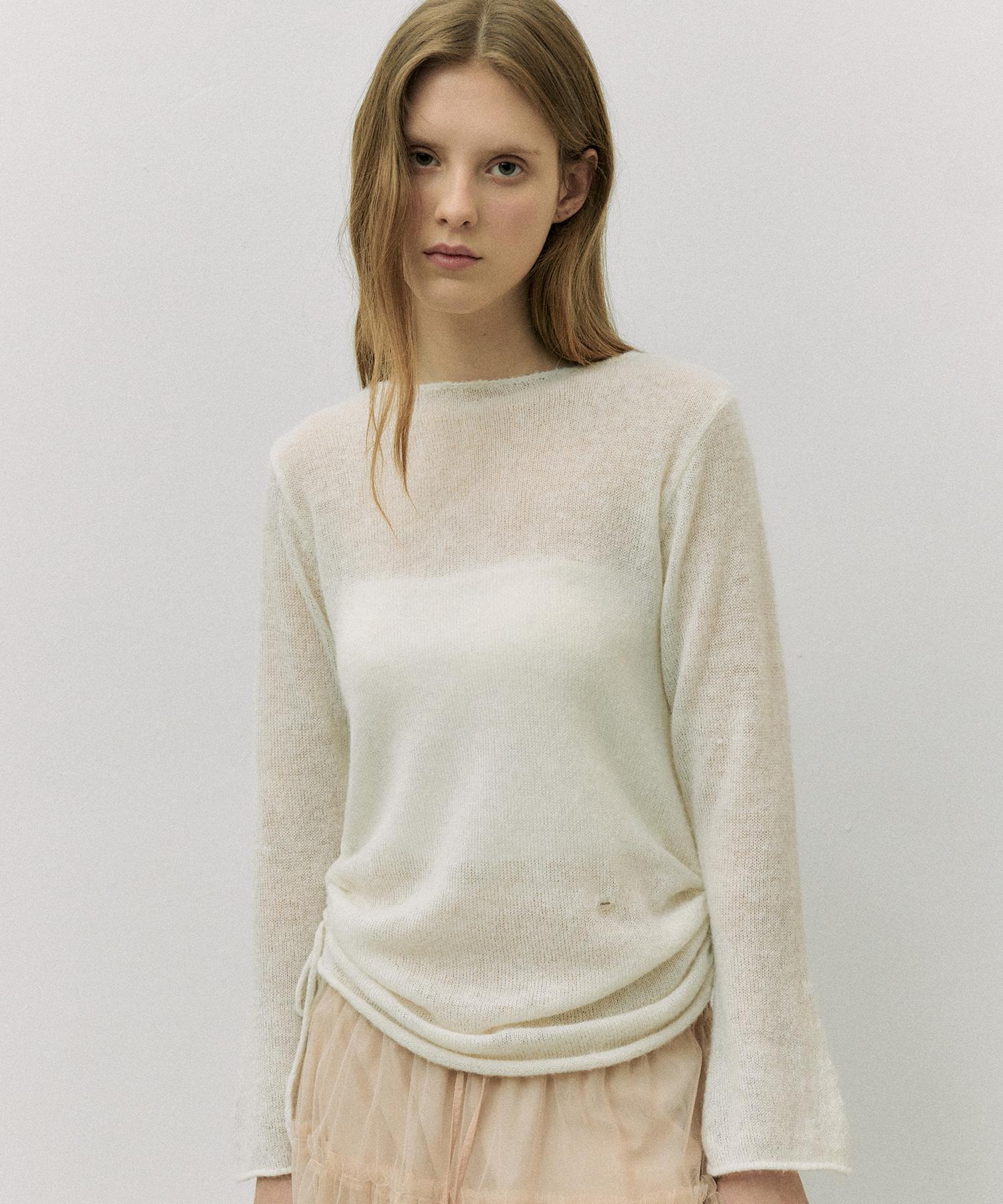 Lora Lora Shirring Long Knit Ivory Ivory/Free